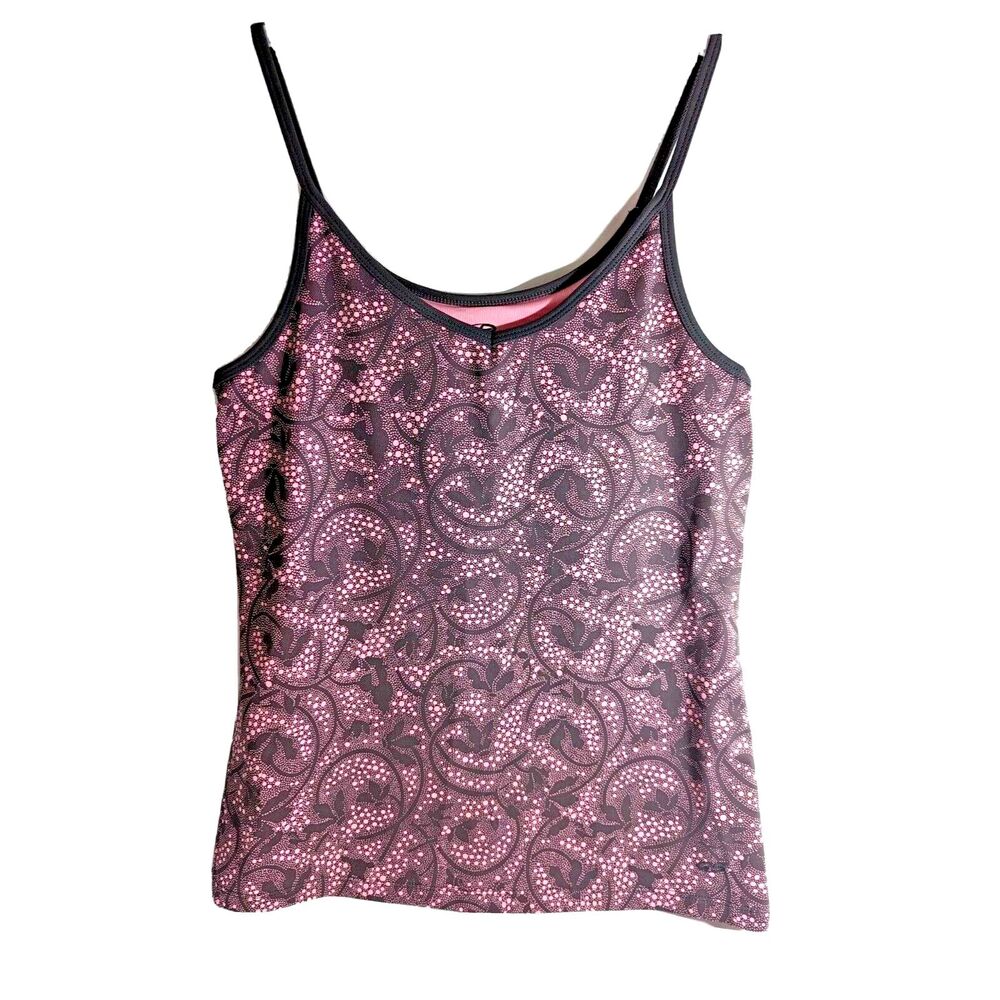 Champion Tank Top Woman Size L Athletic Paisley Gray Pink Built-In Bra Workout